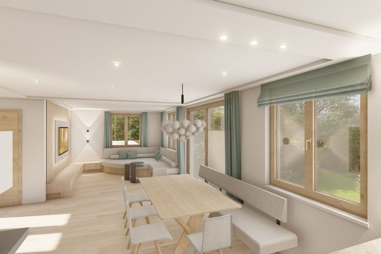3D-visualisierung-wohnraum-mit-lamellen-tv-rueckwand-lodenstoff-paneel-runddiwan-mit-loden-und-feinen-vorhangstoffen-blau-grau-effektbeleuchtung-esstisch-mit-bank-und-stuehlen